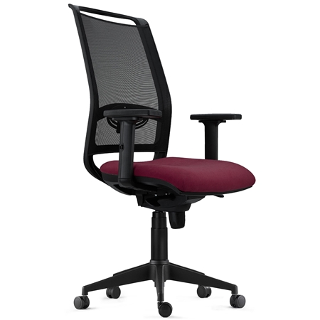 Silla Ergonómica NEPTUNO, Soporte Lumbar, Uso 8 Horas, en Malla Negra y Tela Burdeos