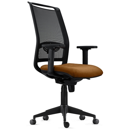 Silla Ergonómica NEPTUNO, Soporte Lumbar, Uso 8 Horas, en Malla Negra y Tela Marrón