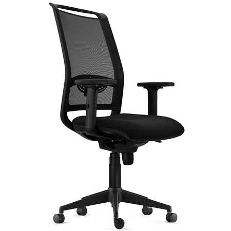 Silla Ergonómica NEPTUNO, Soporte Lumbar, Uso 8 Horas, en Malla y Tela Negra