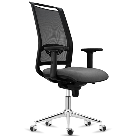 Silla Ergonómica NEPTUNO, Soporte Lumbar, Uso 8 Horas, Base Metálica, en Malla Negra y Tela Gris