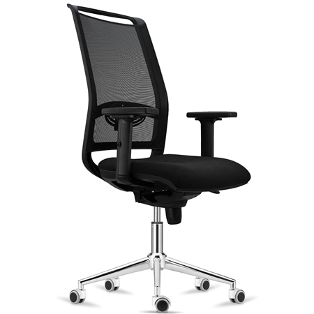 Silla Ergonómica NEPTUNO, Soporte Lumbar, Uso 8 Horas, Base Metálica, en Malla y Tela Negra