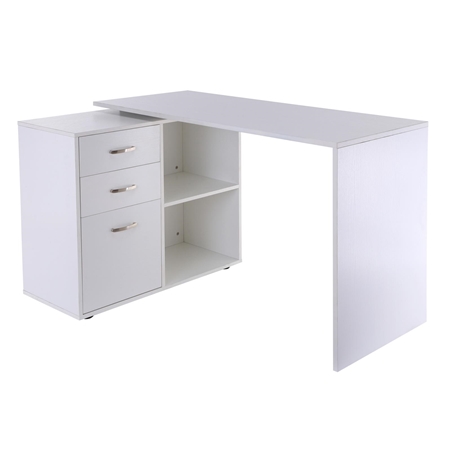 DEMO# Mesa de Oficina CANDA, con Estantes y Cajonera, en Madera color Blanco