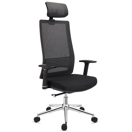 DEMO# Silla Ergonómica SANTOS, Reposacabezas, Uso Profesional 8h, En Negro