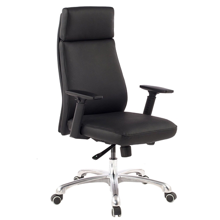 DEMO# Sillón de Oficina TRINIDAD, Gran acolchado y Ergonomía, Base de metal, Cuero Negro