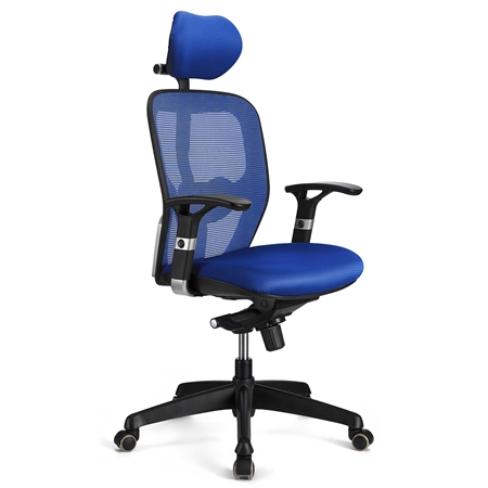 DEMO# Silla Ergonómica FELIX PRO, Soporte Lumbar Ajustable, Adaptada uso 8h, En Azul