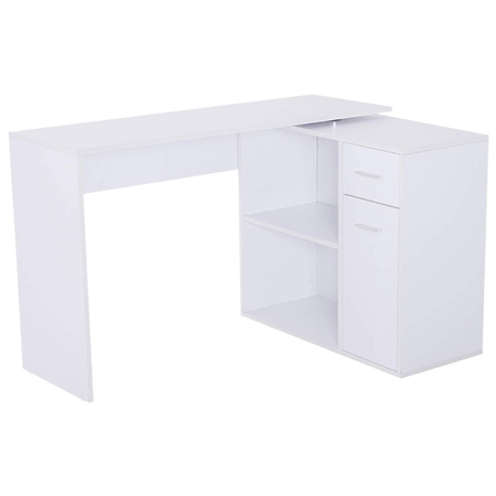 DEMO# Mesa de Oficina YASER, con Estantes y Cajonera, en Madera color Blanco