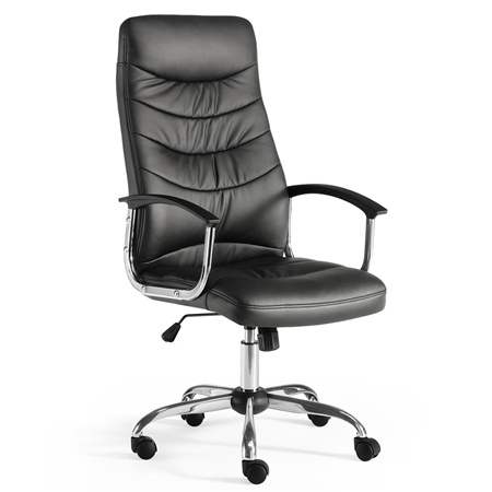 DEMO# Sillón de Oficina JULIEN, Base y Reposabrazos en Metal, Elegante Diseño, En Piel Negra
