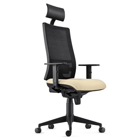 DEMO# Silla Ergonómica MARSA, Reposacabezas, Brazos Ajustables y Soporte Lumbar, en Crema
