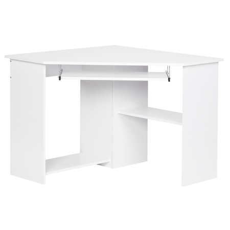 DEMO# Mesa de Ordenador Esquinera MARKUS, 90x90x72cm, Bandeja Teclado, En Blanco