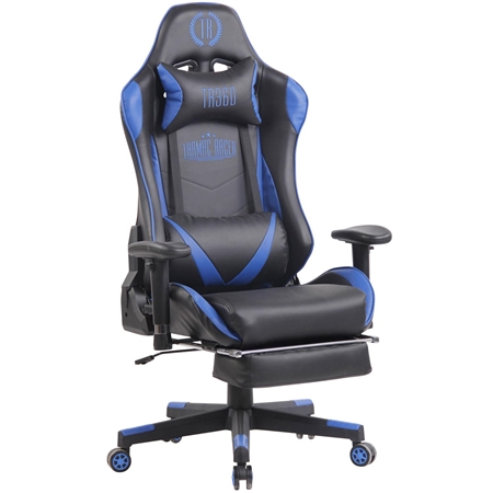 Silla Gaming RACING LUX, Respaldo Reclinable, Función de Masajes, en Piel Negro/Azul
