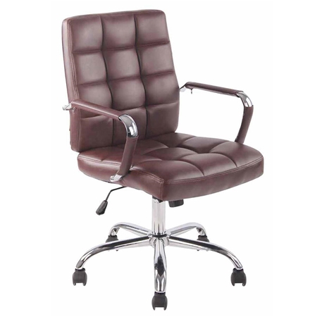 DEMO# Silla de Oficina DELAN, Grueso Acolchado, Base Metálica, Tapizada en Piel color Burdeos