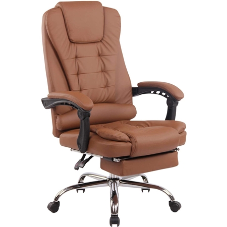 Sillón de Oficina JAMES, Grueso Acolchado, Reposapiés Extensible, en Piel Marrón Claro