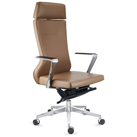 DEMO#  Sillón de Oficina GALVÁN, Espectacular Diseño y Calidad, Uso Profesional 8H, Cuero Marrón Claro