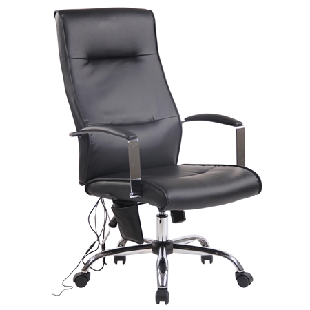 Silla de Oficina PONTIAC MASAJE PIEL, Grueso Acolchado, Base Metálica, color Negro