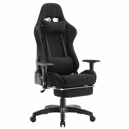 Silla Gaming TURBO LED TELA, Respaldo Reclinable, Reposapiés, Cojines Lumbar y Cervical, en Negro