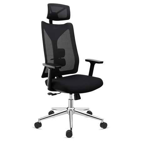 DEMO# Silla Ergonómica ADARA, Reposacabezas, Uso Profesional 8h, Reposabrazos 3D, En Negro