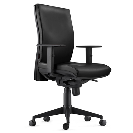 DEMO# Silla Ergonómica KEVIN, Piel Negra, con Soporte Lumbar