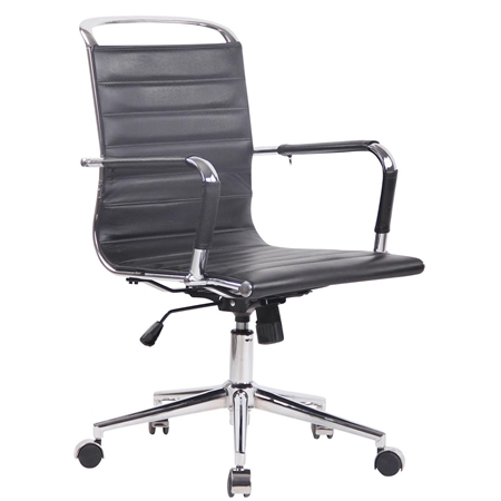 Silla de Oficina ZURICH, Diseño Elegante, Estructura Metálica, en Piel Natural color Negro