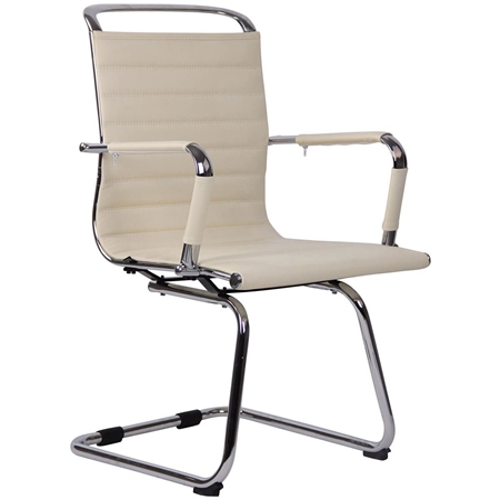 Silla de Confidente ZURICH V, Diseño Elegante, Estructura Metálica, en Piel color Crema