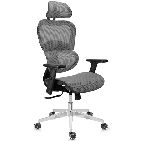 DEMO# Silla Ergonómica VICTORY, 100% Ajustable, Máxima Comodidad, Uso Intensivo 8h, En Malla Gris