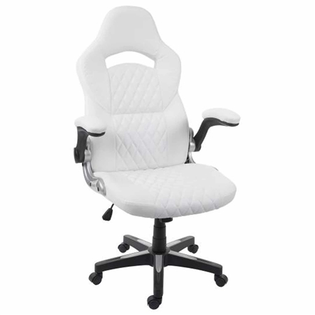 Silla Gaming PONS, Diseño Deportivo, Brazos Abatibles, en Piel color Blanco