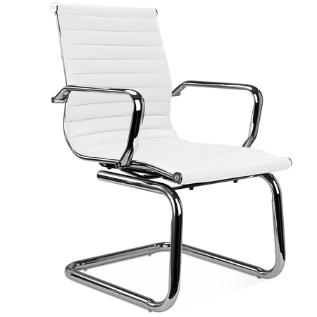 DEMO# Silla de Confidente CHICAGO, Elegante Diseño, Estructura Metálica, en Piel Blanca