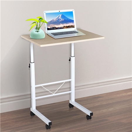 DEMO# Mesa de Ordenador CORA, Ajustable en Altura, Con Ruedas, En Madera, Color Blanco