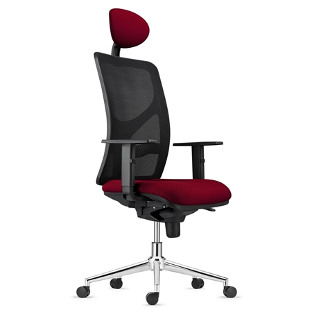 DEMO# Silla de Oficina BAIKAL, Base Metálica, Brazos Ajustables, Soporte Lumbar, en Tela color Burdeos