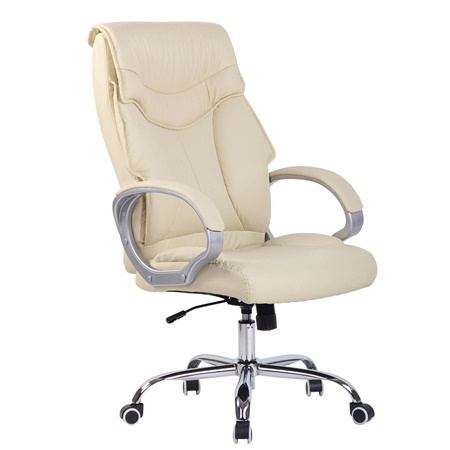 DEMO# Silla de oficina KIMI, gran respaldo ergonómico con doble acolchado , en piel color Crema