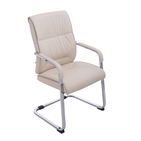 DEMO# Silla de Confidente MAEL, Estructura Metálica, Gran Acolchado en Piel color Crema