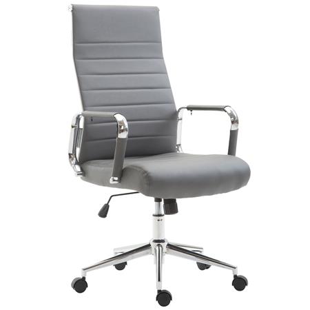 DEMO# Silla de Oficina KOLMU, Base Metálica, Diseño con Elegantes Costuras, En Piel Gris