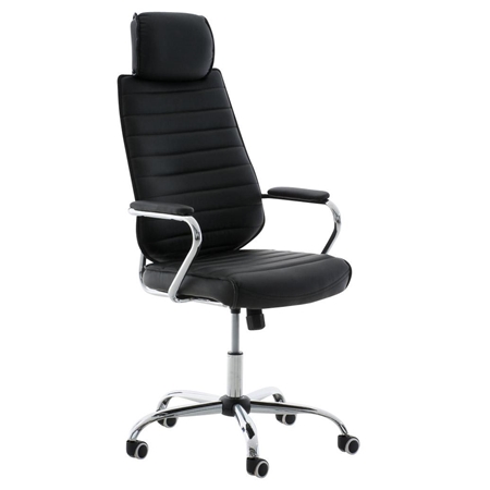 DEMO# Sillón Ejecutivo modelo RENO, estructura metálica, gran respaldo, tapizada en piel color Negro