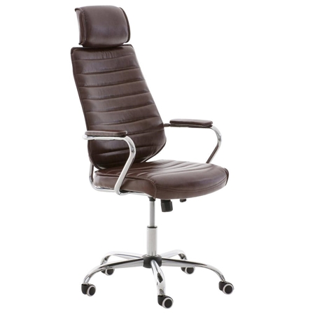 DEMO# Sillón Ejecutivo modelo RENO, estructura metálica, gran respaldo, tapizada en piel color Burdeos