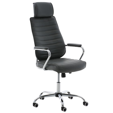 DEMO# Sillón Ejecutivo modelo RENO, estructura metálica, gran respaldo, tapizada en piel color Gris