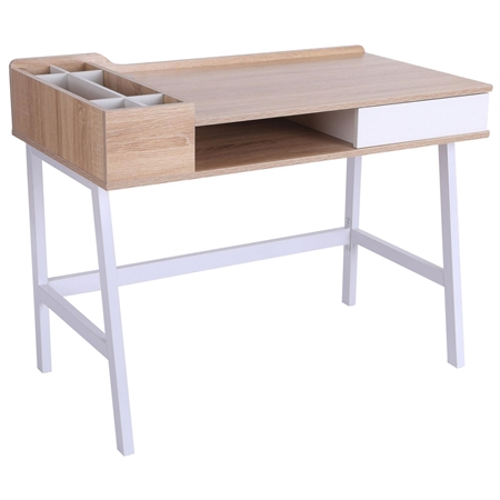 DEMO# Mesa para Ordenador GADEA, 100x55x81 cm, en Metal y Madera color Roble y Blanco