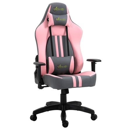 Silla Gaming VINE con Reposapiés, Reposabrazos ajustables, Cojines Lumbar y Cervical, En Piel Negro/Rosa