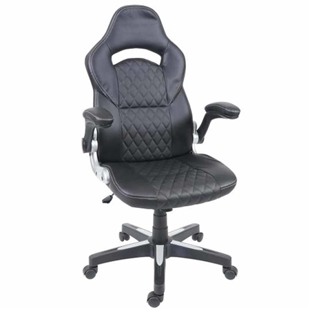 DEMO# Silla Gaming PONS, Diseño Deportivo, Brazos Abatibles, en Piel color Negro