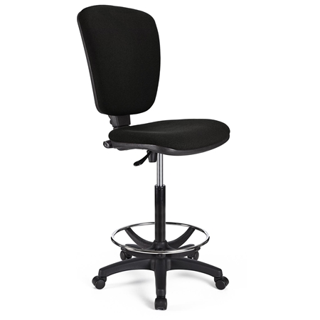 DEMO# Taburete de Trabajo CALIPSO SIN BRAZOS, Respaldo Ajustable, Gran Acolchado, En Tela Negra