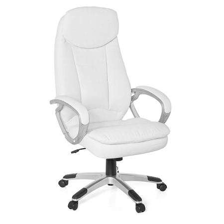 DEMO# Sillón de oficina NAILA, Respaldo Alto, Gran Acolchado, Tapizado en Piel color Blanco