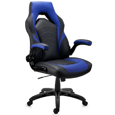 DEMO# Silla Gaming NITRO, Grueso Acolchado, Reposabrazos Abatibles, en Piel color Negro y Azul