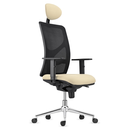 DEMO# Silla de Oficina BAIKAL, Base Metálica, Brazos Ajustables, Soporte Lumbar, en Tela color Crema