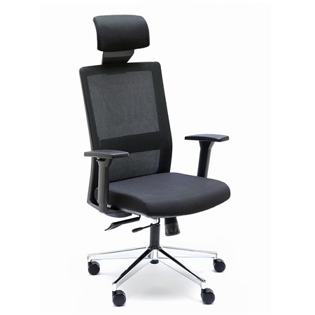 Silla Ergonómica ALBI PRO, con Reposacabezas, Diseño Moderno, Soporte Lumbar Ajustable, en Malla y Tela Negra