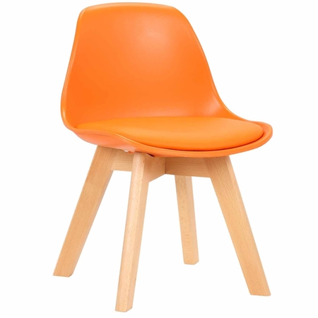 Silla Infantil LYNA, Diseño Exclusivo, Patas de Madera, en Piel color Naranja