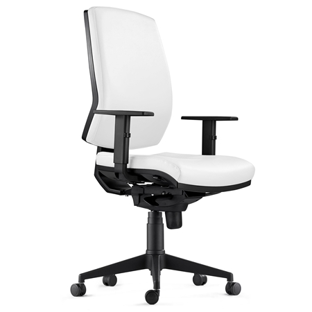 DEMO# Silla Ergonómica OLIVER, Piel Real Blanca, Uso 8 Horas, Grueso Acolchado