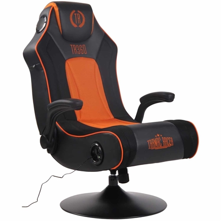 Silla Gaming TAUKEN PLUS, Altavoces Integrados, Bluetooth, USB, en Piel y Malla Negro/Naranja