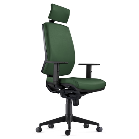 DEMO# Silla Ergonómica OLIVER, Piel Verde, Reposacabezas, Uso 8 Horas, Grueso Acolchado