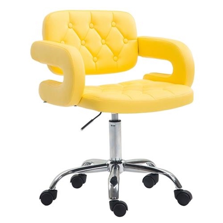 Silla de Oficina SAMSON, Precioso Diseño, Base Metálica, Tapizada en Piel color Amarillo
