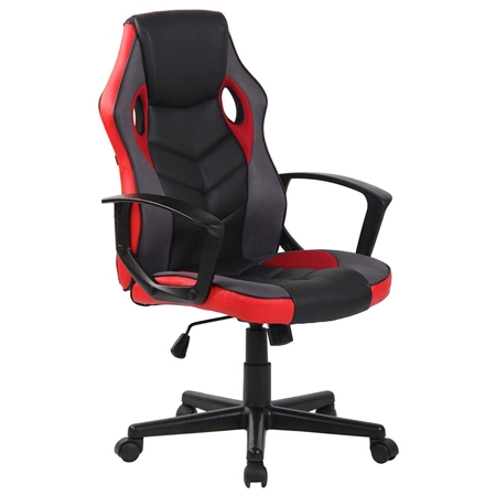 Silla Gaming DELI, Diseño Deportivo, en Malla y Piel, color Negro y Rojo