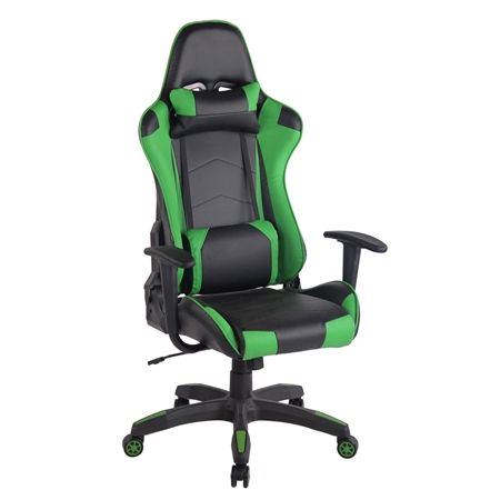 Silla Gaming DARIUS con Reposapiés, Respaldo Reclinable, con Cojines, en Piel Negro/Verde