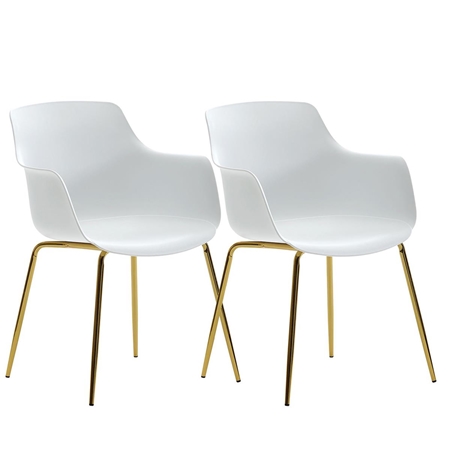 Lote de 2 Sillas de Confidente ATINO, Diseño Moderno, Patas Metálicas Doradas, color Blanco
